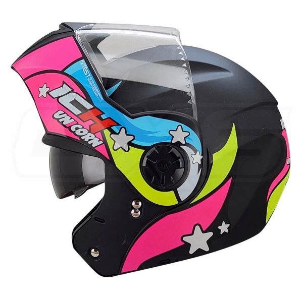 Casco moto ich 3110 junior abatible unicorn fc.n con sun visor certificación dot - Imagen 2