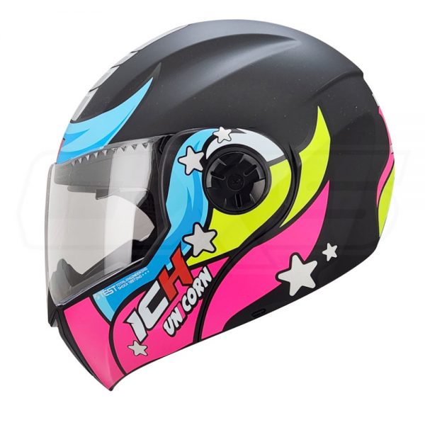 Casco moto ich 3110 junior abatible unicorn fc.n con sun visor certificación dot