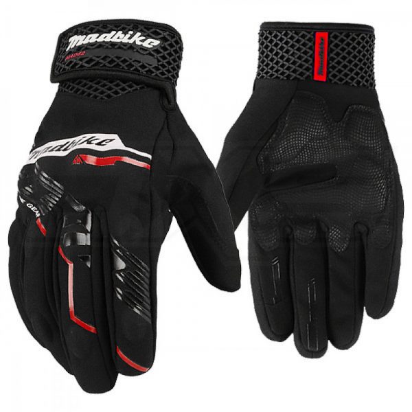 Guantes para moto madbike mad62 negro rojo con protecciones touch