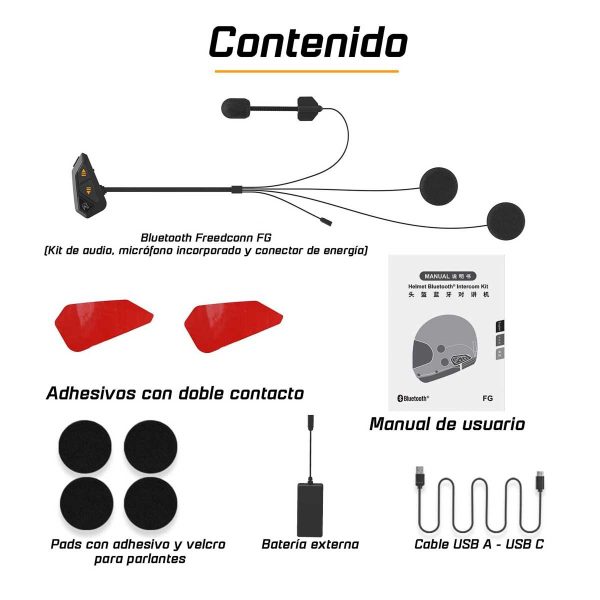 Manos libres para casco moto freedconn fg bluetooth e intercomunicador - Imagen 3