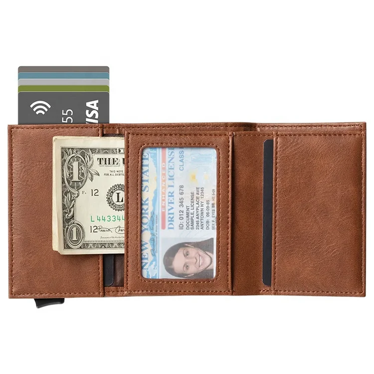 BILLETERA DE CUERO CON DESLIZADOR DE TARJETAS POP UP - LEVURETT LV203 CAFE - Imagen 2