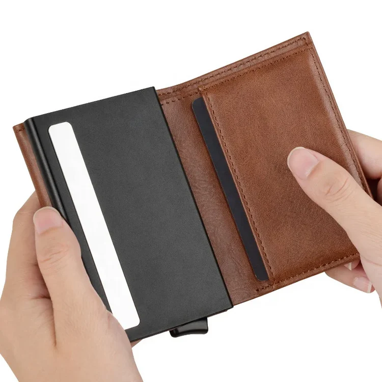 BILLETERA DE CUERO CON DESLIZADOR DE TARJETAS POP UP - LEVURETT LV203 CAFE - Imagen 3