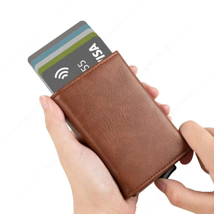 BILLETERA DE CUERO CON DESLIZADOR DE TARJETAS POP UP - LEVURETT LV203 CAFE - Imagen 6