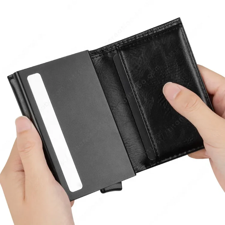 BILLETERA DE CUERO CON DESLIZADOR DE TARJETAS POP UP - LEVURETT LV203 NEGRO - Imagen 3