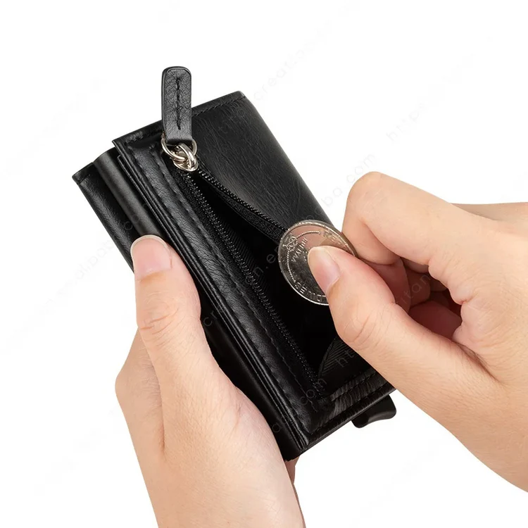 BILLETERA DE CUERO CON DESLIZADOR DE TARJETAS POP UP - LEVURETT LV203 NEGRO - Imagen 4