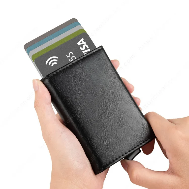 BILLETERA DE CUERO CON DESLIZADOR DE TARJETAS POP UP - LEVURETT LV203 NEGRO - Imagen 5