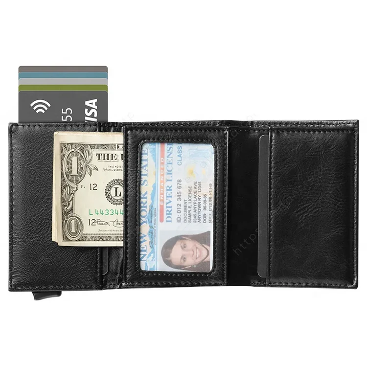 BILLETERA DE CUERO CON DESLIZADOR DE TARJETAS POP UP - LEVURETT LV203 NEGRO - Imagen 6